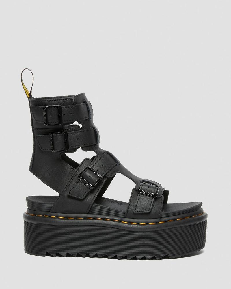 Black Women's Dr Martens Giavanna Leather Platform Gladiator Sandals | CA 296EBC